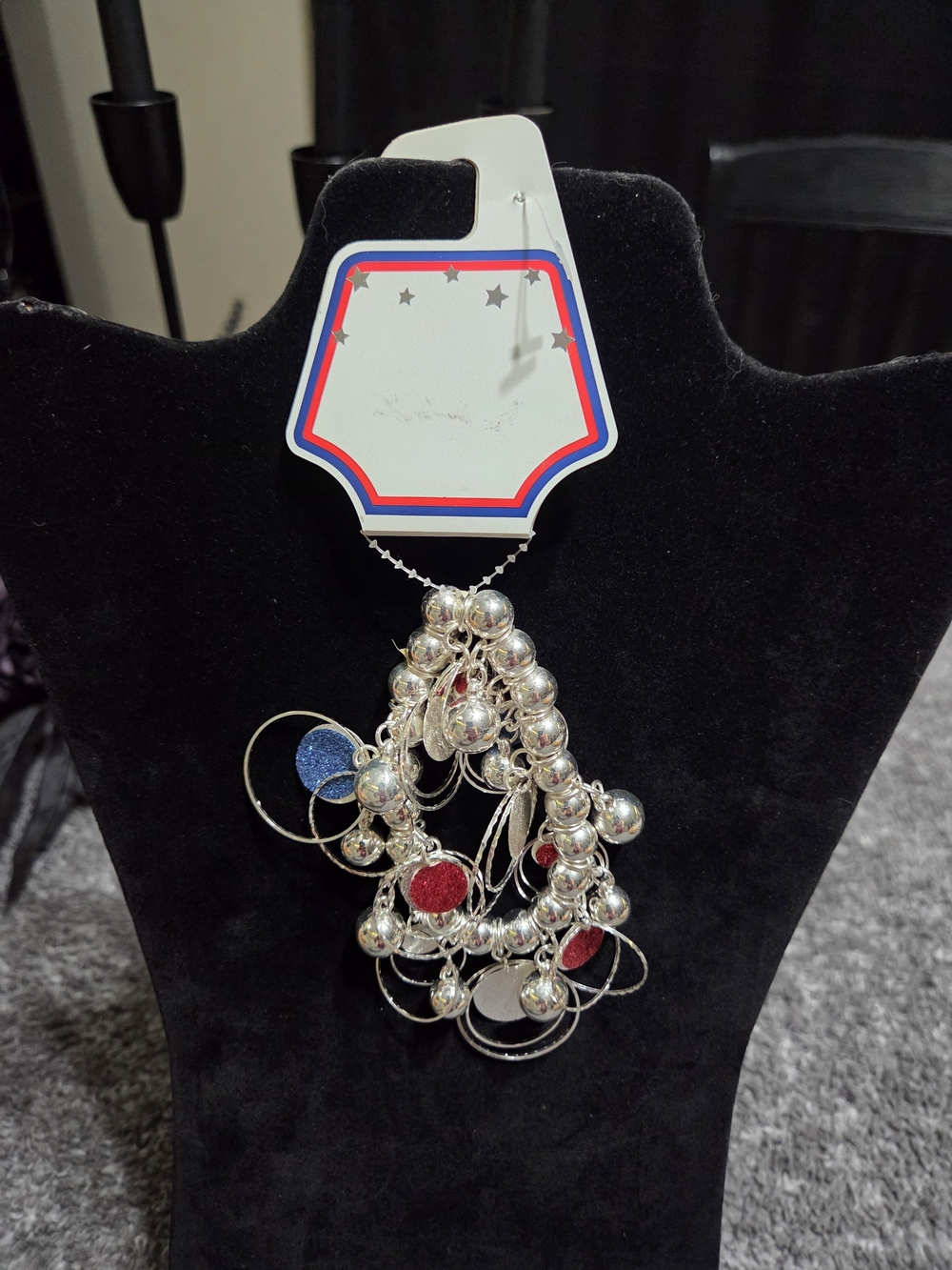 Kohl's Silver-Tone Multi-Bead Bracelet with Red & Blue Accents
